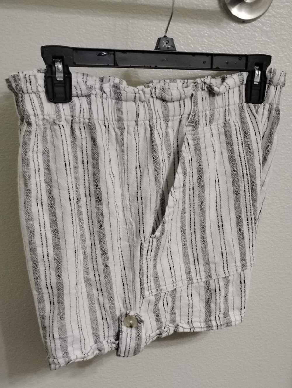 Striped Paperbag Waist Linen Blend Shorts in White and Black